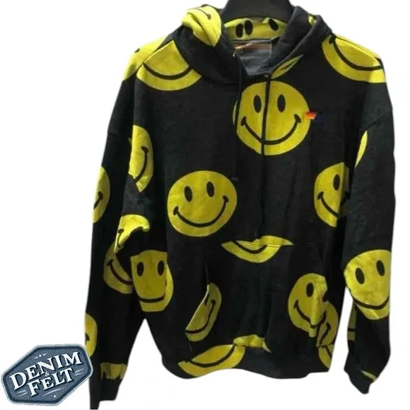 Aviator Nation Unisex Black/Yellow Smiley Repeat Relaxed Pullover Hoodie | EUC😀 - Picture 9 of 16